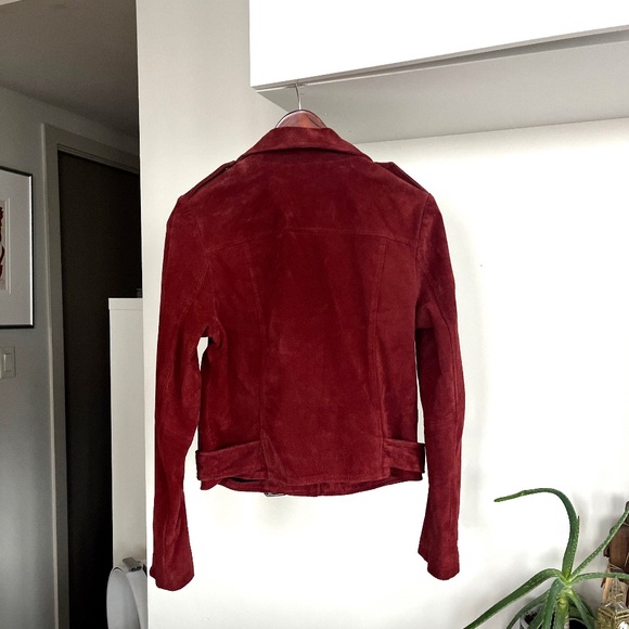 Y2K Bagatelle Women’s Suede new Berry Red Belted Biker Moto Jacket Size M - Picture 11 of 13